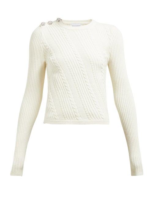 Matchesfashion.com Ganni - Crystal Button Ribbed Knit Sweater - Womens - Ivory