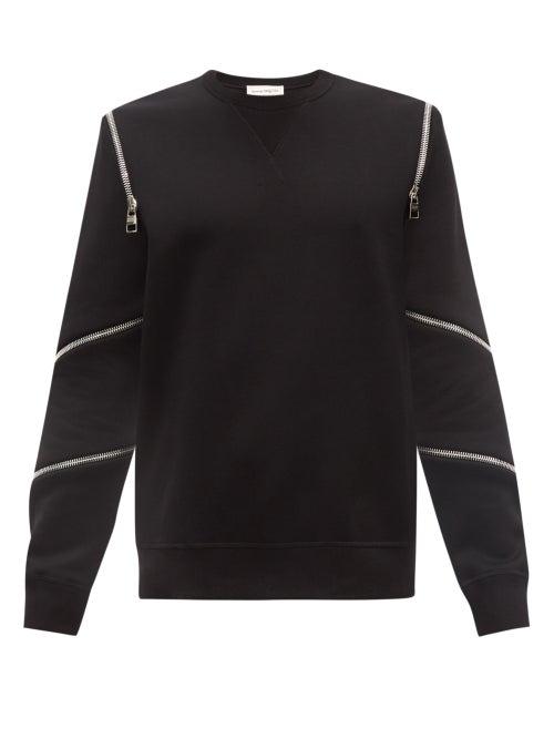 Alexander Mcqueen - Zip-embellished Cotton-blend Jersey Sweatshirt - Mens - Black
