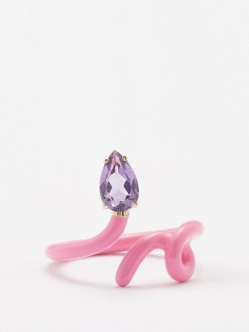 Bea Bongiasca - Baby Vine Amethyst, Eamel & 9kt Gold Ring - Womens - Pink Multi