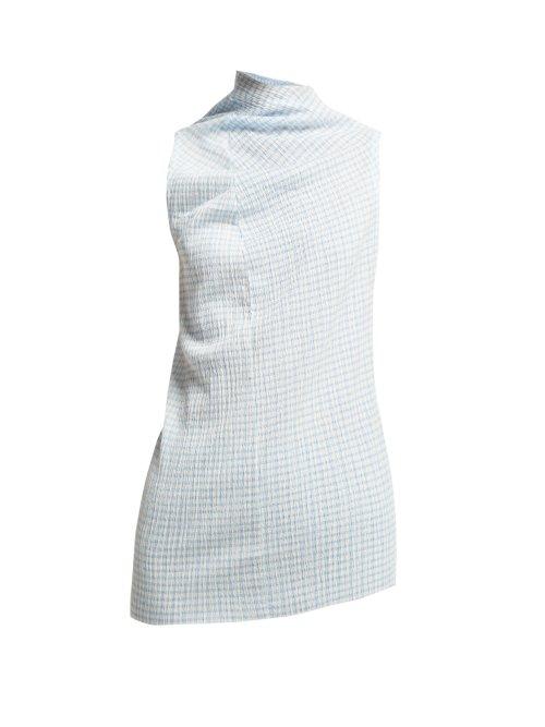 Matchesfashion.com Jil Sander - Gingham Stretch Seersucker Top - Womens - Blue White