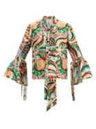 Matchesfashion.com La Doublej - Happy Wrist Bell-sleeve Peacock-print Silk Blouse - Womens - Multi