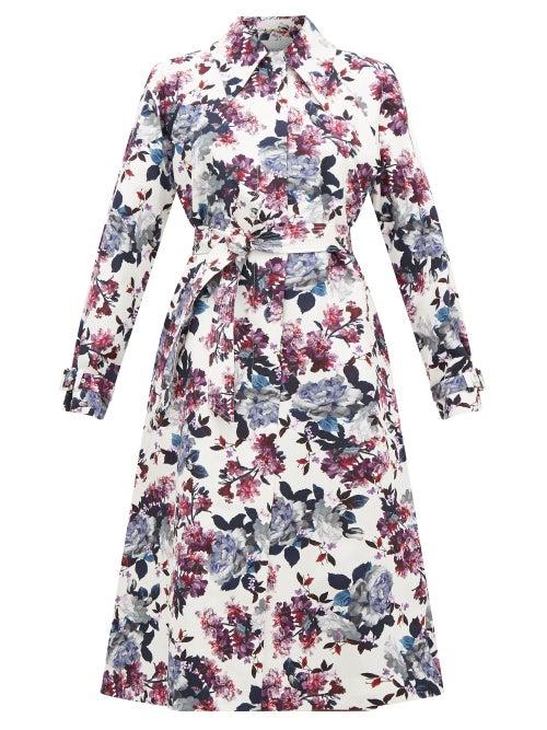 Matchesfashion.com Erdem - Lawrence Rose Blossom-print Trench Coat - Womens - White Multi