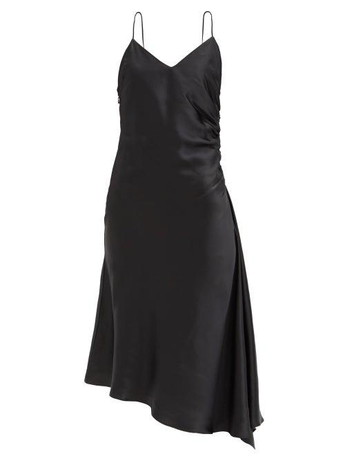 Matchesfashion.com Mm6 Maison Margiela - Ruched Satin Slip Dress - Womens - Black