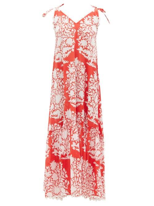 Juliet Dunn - Scalloped Palladio-print Cotton-voile Dress - Womens - Red Print