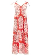 Juliet Dunn - Scalloped Palladio-print Cotton-voile Dress - Womens - Red Print