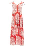 Juliet Dunn - Scalloped Palladio-print Cotton-voile Dress - Womens - Red Print