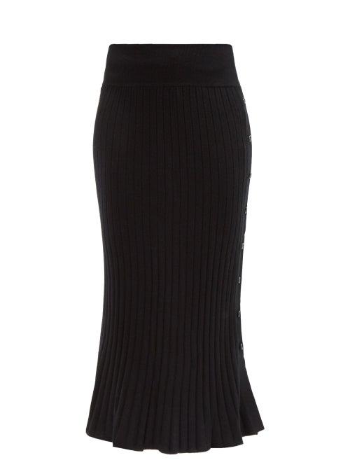 Lisa Yang - Katie Buttoned Ribbed-cashmere Midi Skirt - Womens - Black