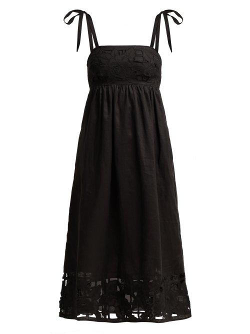 Matchesfashion.com Zimmermann - Juno Guipure Lace Linen Midi Dress - Womens - Black