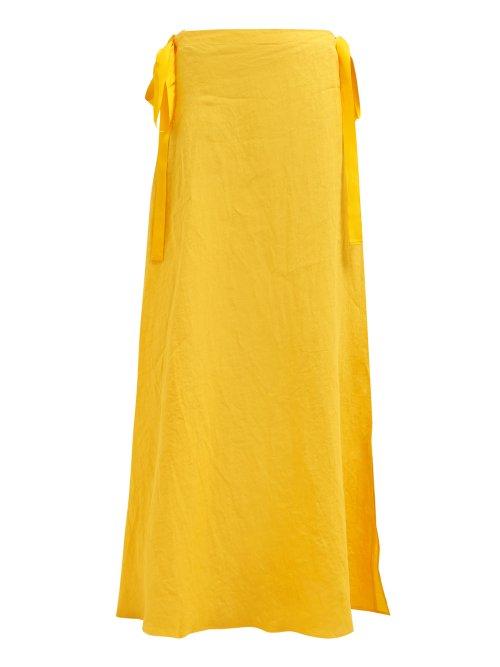 Matchesfashion.com On The Island - Nevis Side Tie Linen Poplin Maxi Skirt - Womens - Yellow