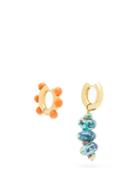 Matchesfashion.com Timeless Pearly - Mismatched Beaded Gold-plated Earrings - Womens - Orange Multi