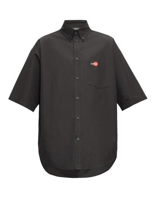 Matchesfashion.com Balenciaga - Embroidered-logo Poplin Shirt - Mens - Black