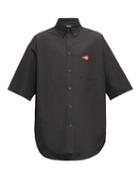 Matchesfashion.com Balenciaga - Embroidered-logo Poplin Shirt - Mens - Black