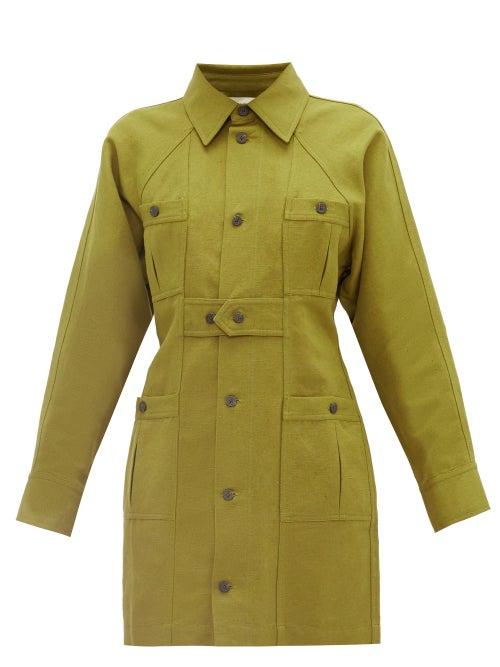 Matchesfashion.com Mara Hoffman - Ino Panelled Linen-blend Canvas Shirt Dress - Womens - Dark Green