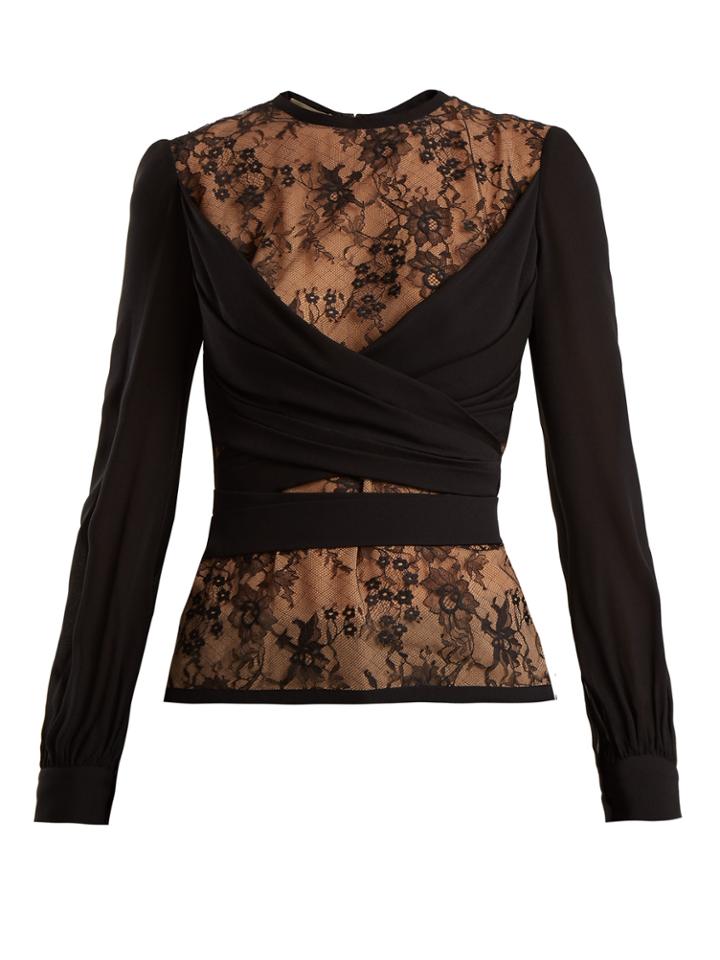 Elie Saab Lace-insert Silk-blend Wrap Top