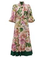 Matchesfashion.com Dolce & Gabbana - Peony-print Silk-blend Georgette Midi Dress - Womens - Pink Print