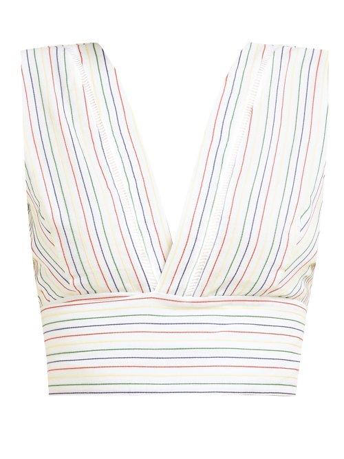 Matchesfashion.com Zeus + Dione - Pelion Striped Tie Waist Cotton Cropped Top - Womens - White
