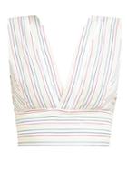 Matchesfashion.com Zeus + Dione - Pelion Striped Tie Waist Cotton Cropped Top - Womens - White