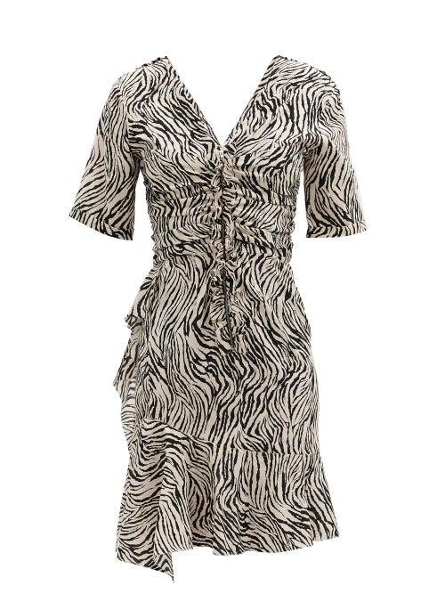 Matchesfashion.com Isabel Marant - Arodie Zebra-print Silk-blend Dress - Womens - White Print