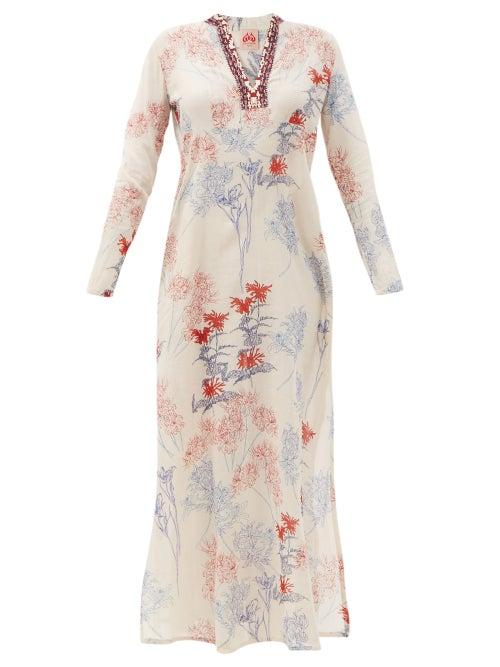 Matchesfashion.com Le Sirenuse, Positano - Cappa Floral-print Cotton Kaftan - Womens - White Print