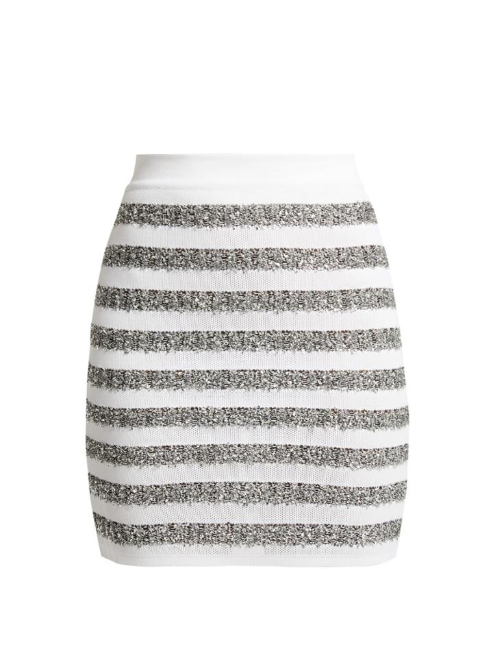 Balmain Lurex-trimmed Striped-knit Mini Skirt