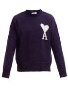 Matchesfashion.com Ami - Logo Intarsia Cotton Blend Sweater - Mens - Purple