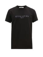 Matchesfashion.com Givenchy - Iridescent Distressed Logo Cotton T Shirt - Mens - Black