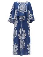 Matchesfashion.com La Doublej - Bain Douche Pineapple-print Georgette Dress - Womens - Blue Print