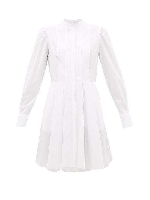 Matchesfashion.com Alexander Mcqueen - Pleated Cotton-poplin Shirt Dress - Womens - White