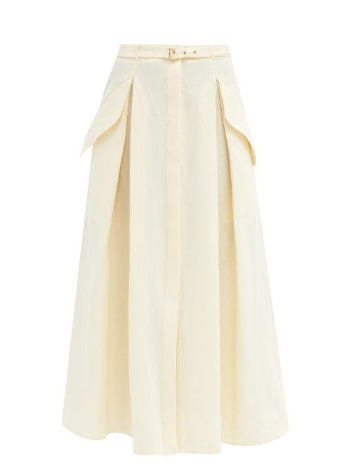 Le Kasha - Karut Belted Linen Midi Skirt - Womens - Light Yellow