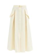 Le Kasha - Karut Belted Linen Midi Skirt - Womens - Light Yellow