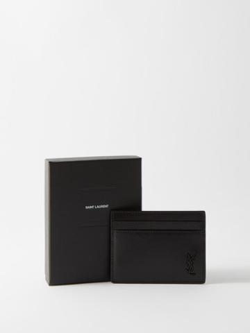 Saint Laurent - Ysl-plaque Leather Cardholder - Mens - Black
