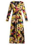 Matchesfashion.com Etro - Agogo V Neck Floral Print Silk Midi Dress - Womens - Black Print