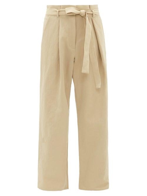 Matchesfashion.com Raey - Fold Cotton And Linen-blend Chino Trousers - Womens - Tan
