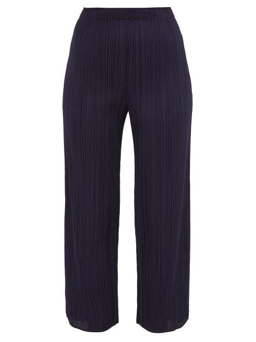 Matchesfashion.com Pleats Please Issey Miyake - Split Cuff Pleated Trousers - Womens - Navy