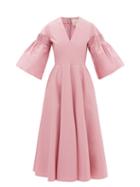 Roksanda - Josefina Flared-sleeve Cotton-poplin Midi Dress - Womens - Light Pink
