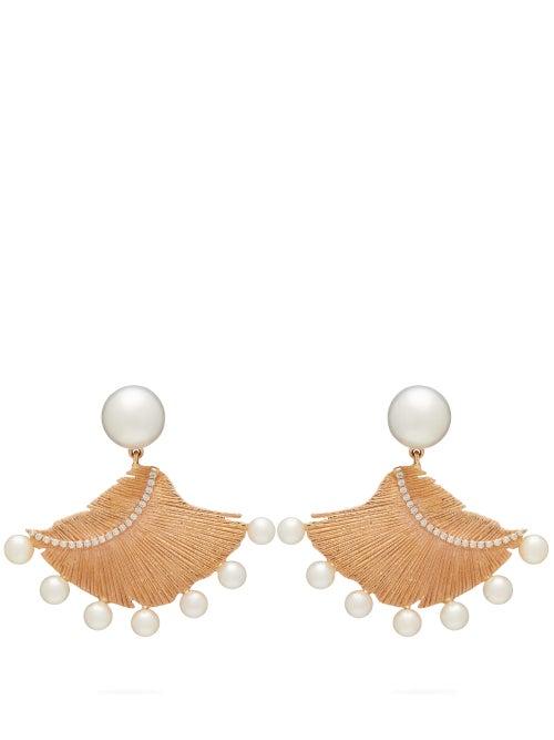 Matchesfashion.com Daniela Villegas - Mandarin Feather Nouveu 18kt Rose Gold Earrings - Womens - Multi