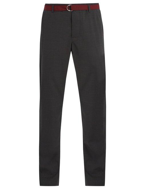 Matchesfashion.com Prada - Straight Leg Wool Trousers With Belt - Mens - Grey