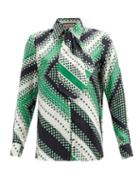 Matchesfashion.com Gucci - Pussybow-ties Chevron-print Silk Blouse - Womens - Green Multi