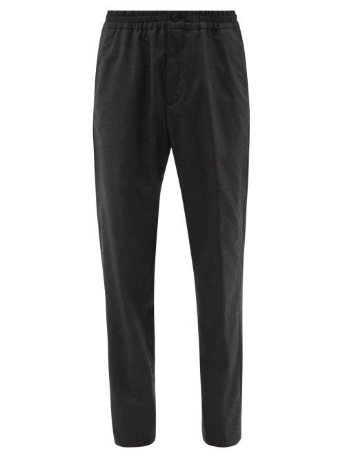 Dunhill - Elasticated-waist Wool-flannel Trousers - Mens - Grey