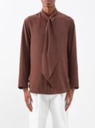 Umit Benan B+ - Scarf-collar Silk Shirt - Mens - Brown