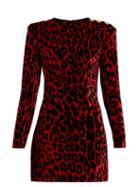 Matchesfashion.com Balmain - Leopard Print Velvet Mini Dress - Womens - Black Red