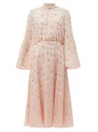 Matchesfashion.com Valentino - Snowdrop Print Silk Midi Dress - Womens - Pink Multi