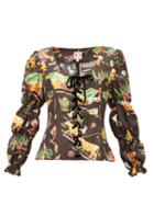 Matchesfashion.com Shrimps - Jerico Rodeo-print Silk-satin Blouse - Womens - Black Multi