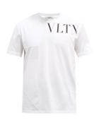 Mens Rtw Valentino - Vltn Logo-print Panelled Cotton-jersey T-shirt - Mens - White