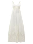 Matchesfashion.com Love Binetti - Esperanza Satin-bodice Cotton Maxi Dress - Womens - Ivory