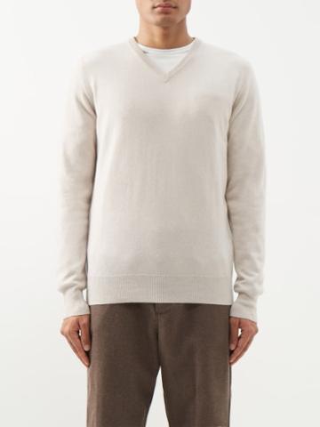 Ghiaia Cashmere - V-neck Cashmere Sweater - Mens - Cream