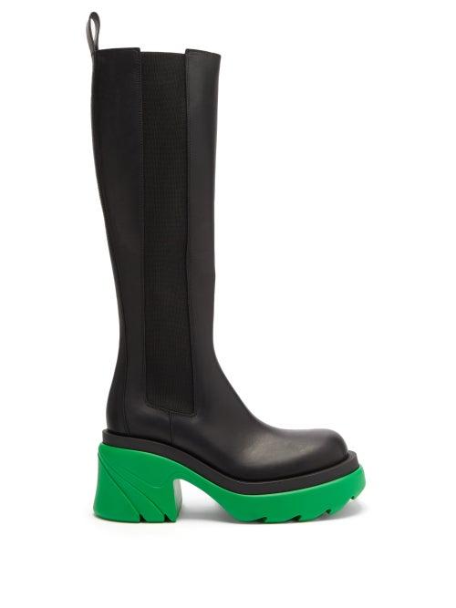 Bottega Veneta - Flash Chunky-sole Leather Knee-high Boots - Womens - Black Multi