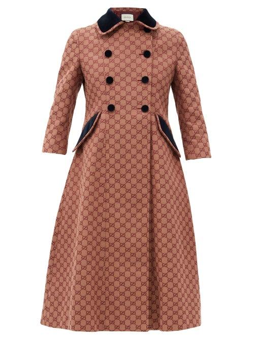 Matchesfashion.com Gucci - Gg-jacquard Double-breasted Cotton-blend Coat - Womens - Beige Multi