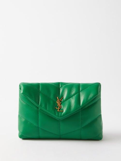Saint Laurent - Puffer Chevron-quilted Leather Pouch - Womens - Green