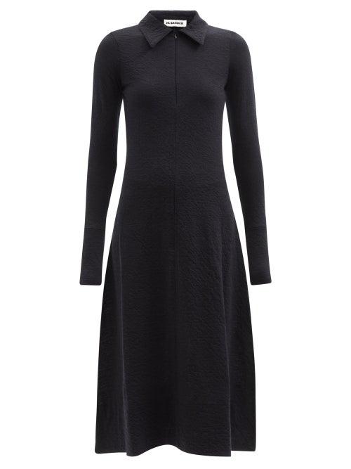Jil Sander - Zip-front Wool-blend Midi Dress - Womens - Black